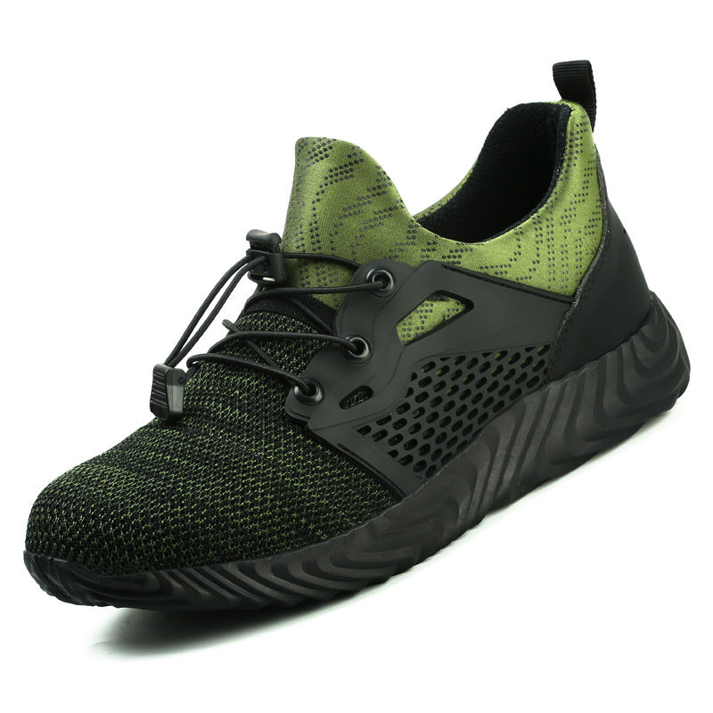 Casual Black Breathable Safety Shoes Anti-Smashing And Anti-Piercing Safety Shoes Steel-Toed Protective Work Shoes Men's Non-Slip And Wear-Resistant Green