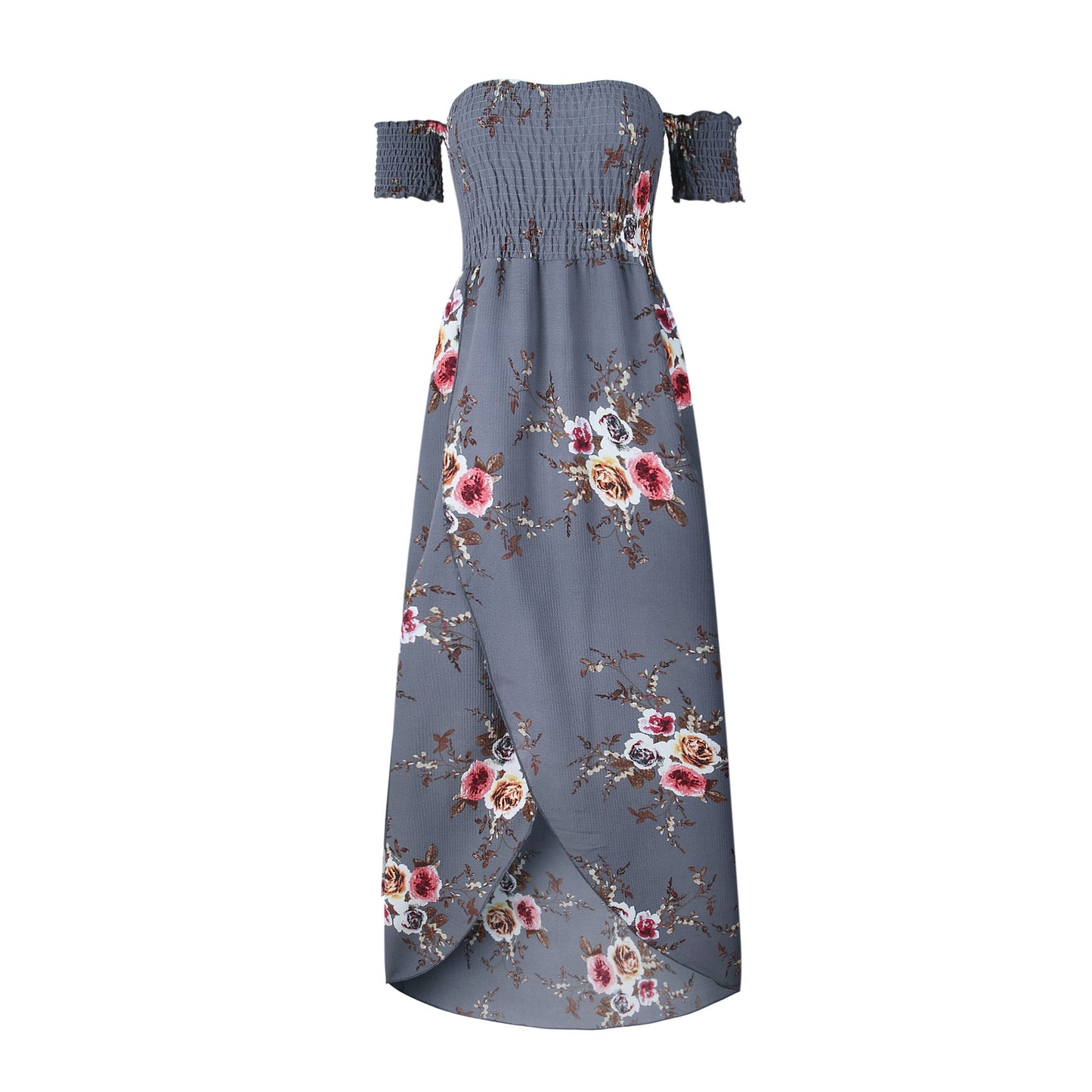Boho style long dress women Off shoulder beach summer dresses Grey