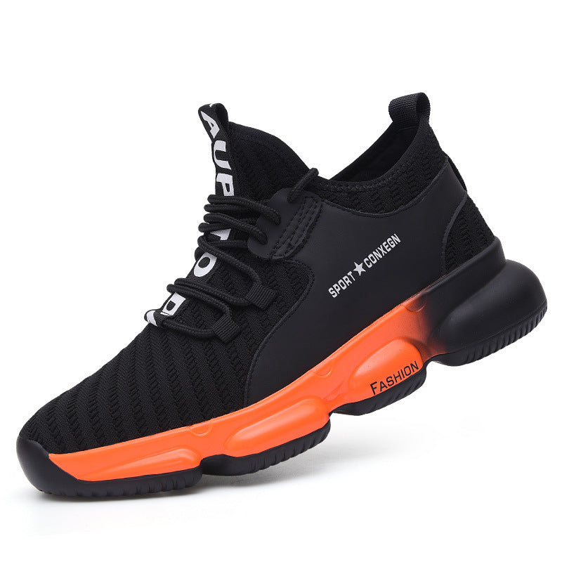 Wholesale Flying Woven Safety Shoes Wear-Resistant Lightweight Soft-Soled Protective Shoes Black Orange Four Seasons