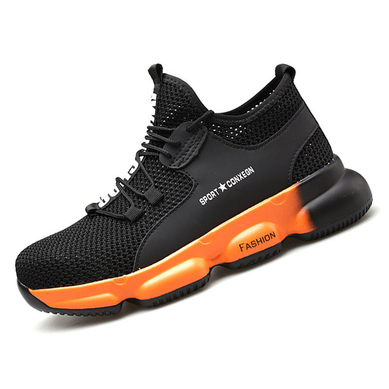 Wholesale Flying Woven Safety Shoes Wear-Resistant Lightweight Soft-Soled Protective Shoes Black and white summer seasons