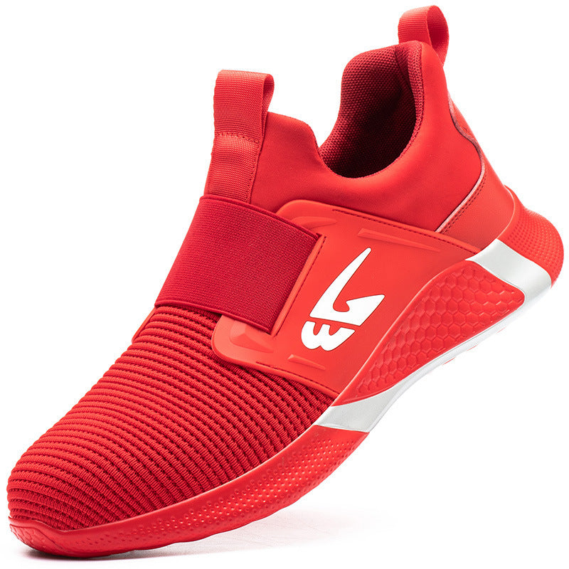 Flying Woven Breathable Safety Shoes Fashionable Anti-Smashing And Anti-Piercing Work Shoes Red