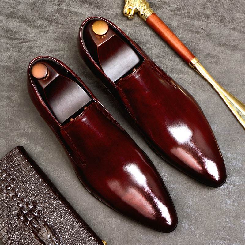 Genuine Leather Business Casual Shoes Men'S Wine Red