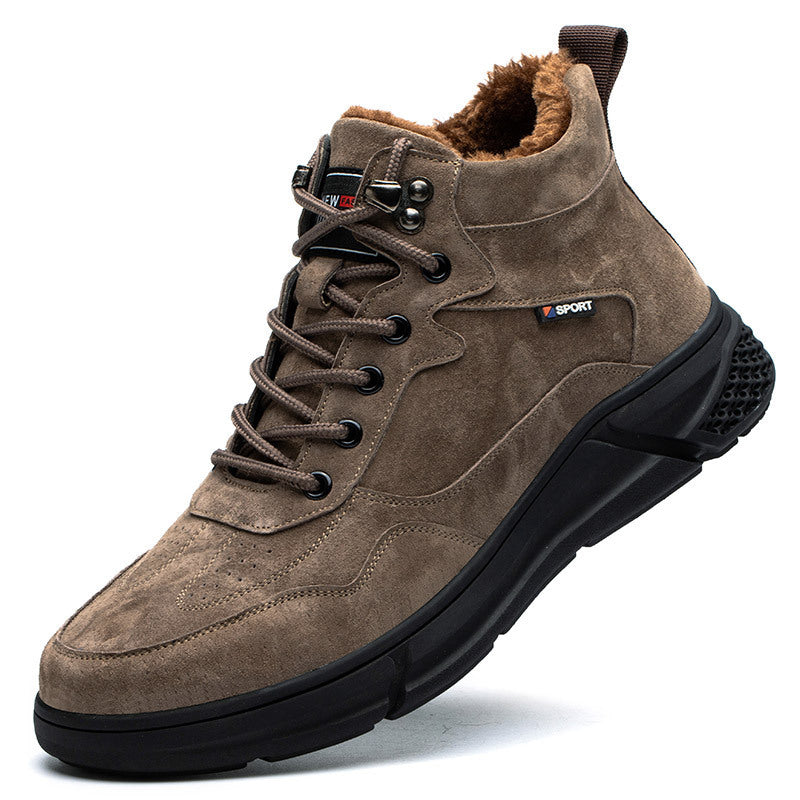Anti-Smash And Anti-Puncture Soft-Soled Safety Construction Site Shoes Brown plus cashmere