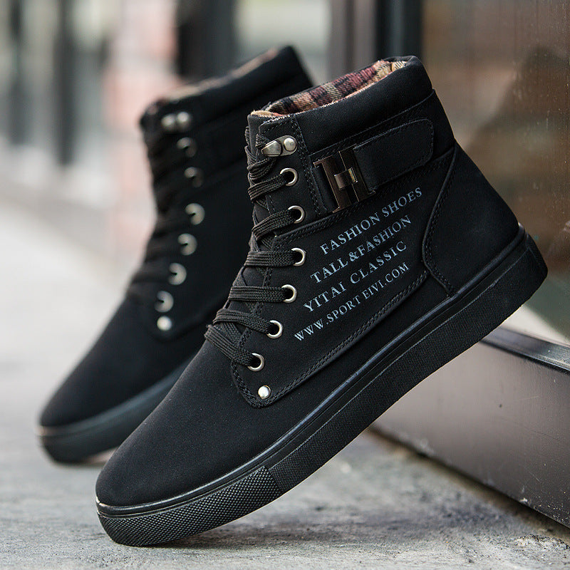 DEKABR Hot Men Shoes Fashion Warm Fur Winter Men Boots Autumn Leather Footwear For Man New High Top Canvas Casual Shoes Men Full black