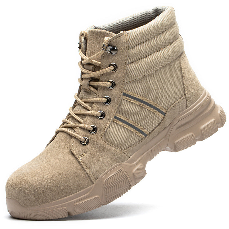 Oxford Cloth Anti-Smashing And Anti-Piercing High-Top Safety Shoes Khaki