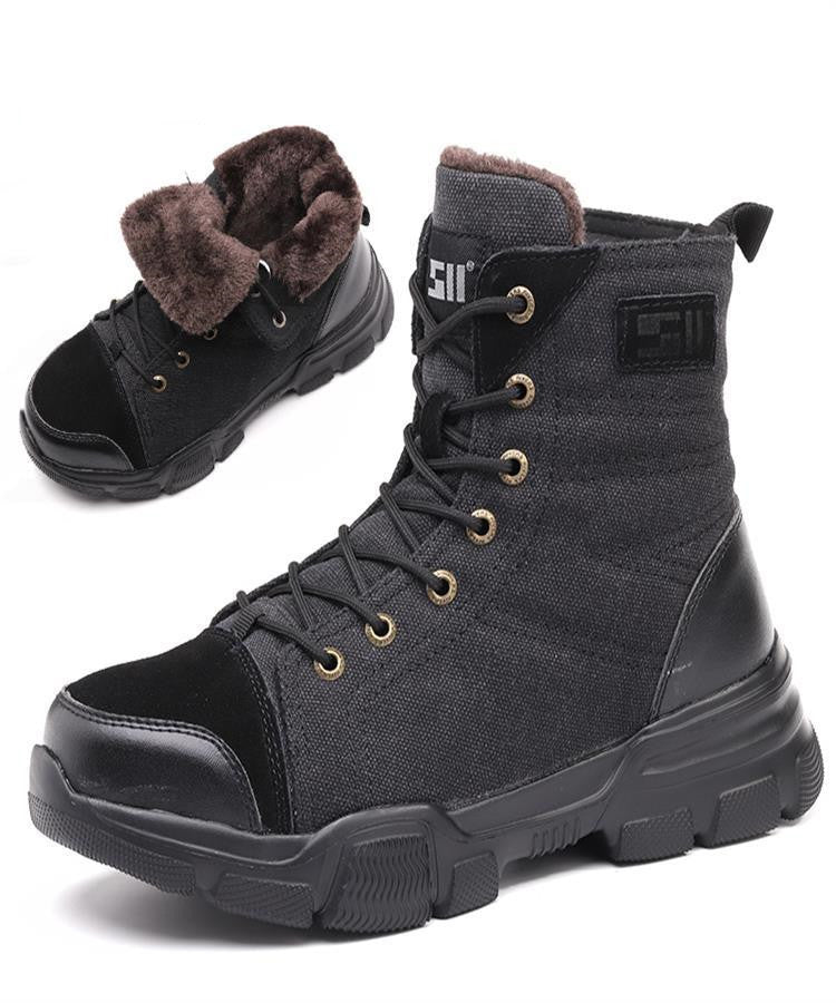 Anti-Puncture Lightweight And Breathable Safety Shoes Black Plus velvet