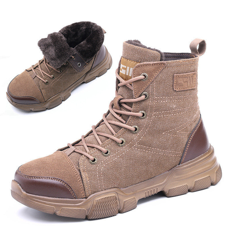 Anti-Puncture Lightweight And Breathable Safety Shoes Brown Plus velvet