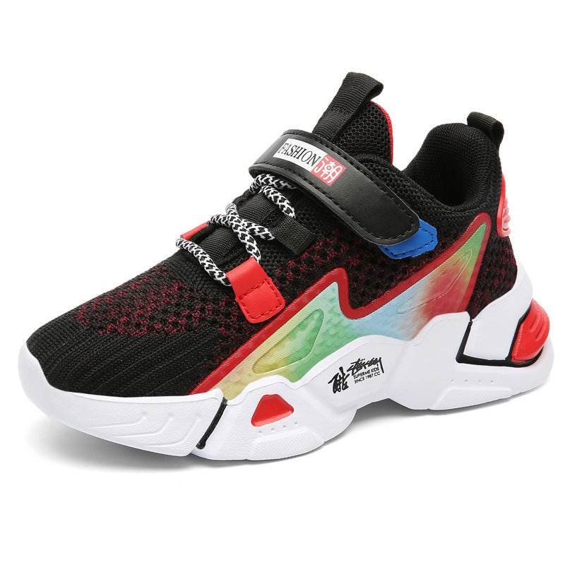 Children's Flying Knit Sneakers, Boys' Casual Sneakers Black red