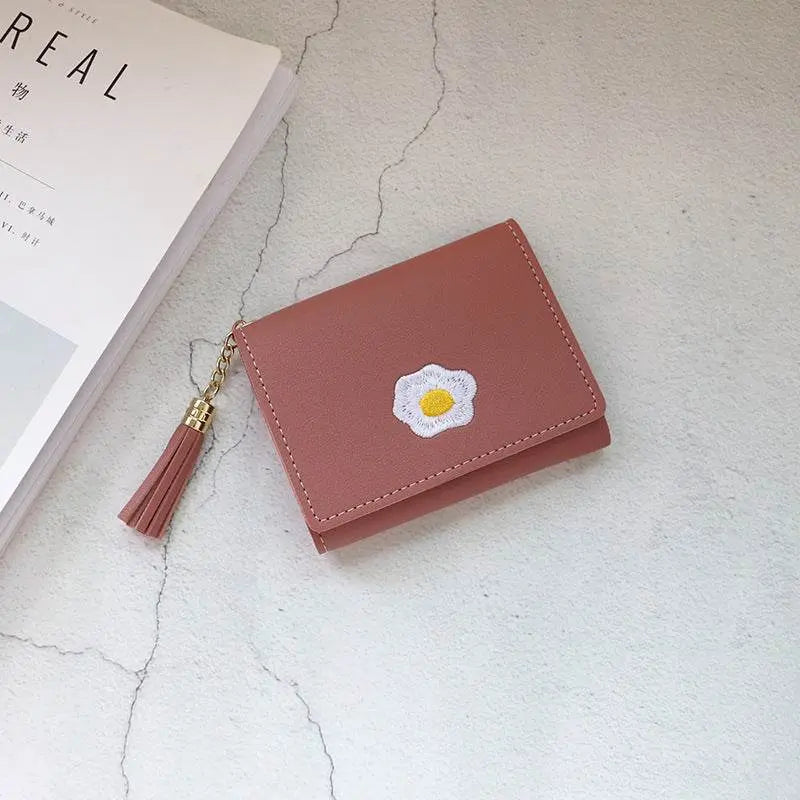 Short Wallet Lady Zipper Wallet Female Student Korean Version Lychee Pattern All-match Coin Purse Card Holder Dark pink