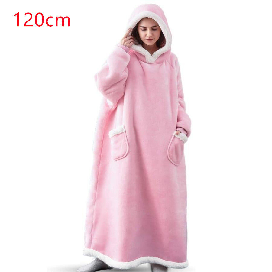 Winter TV Hoodie Blanket Winter Warm Home Clothes Women Men Oversized Pullover With Pockets 120cm pink One Size