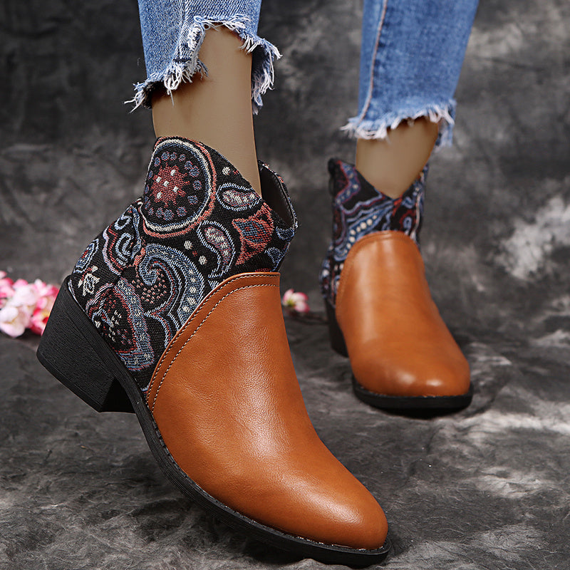 Color block pointed toe boots