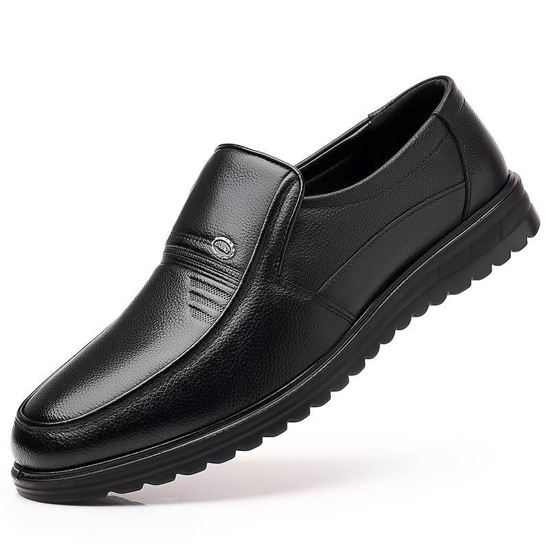 First Layer Cowhide Men's Business Casual Non-slip Soft Leather Soft Sole Shoes 8855 Black