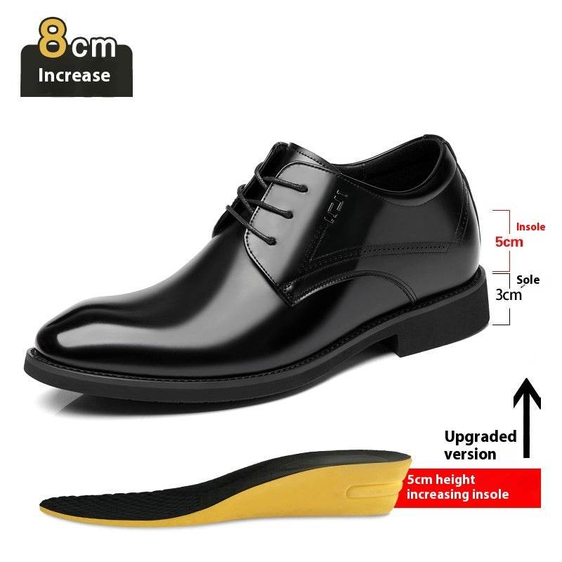 Business Formal Wear Genuine Leather Breathable Increased Men's Shoes 8cm Extra Height, Black 0088