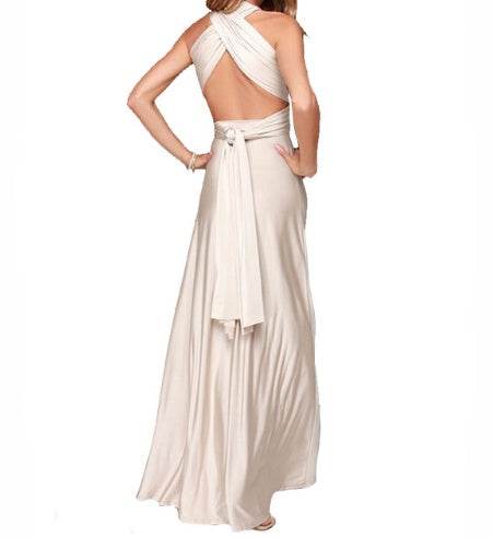 Women's Sexy Long Party Dress Club Floor-Length Summer Backless Bandage Maxi Dress Multiway Bridesmaids Boho Women Dress Vestidos Beige
