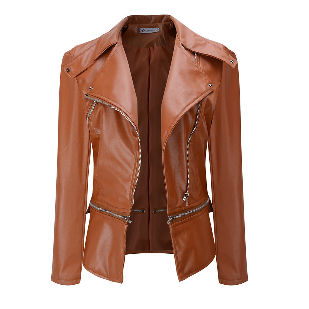 Motorcycle leather jacket jacket zipper two leather jacket Bright red