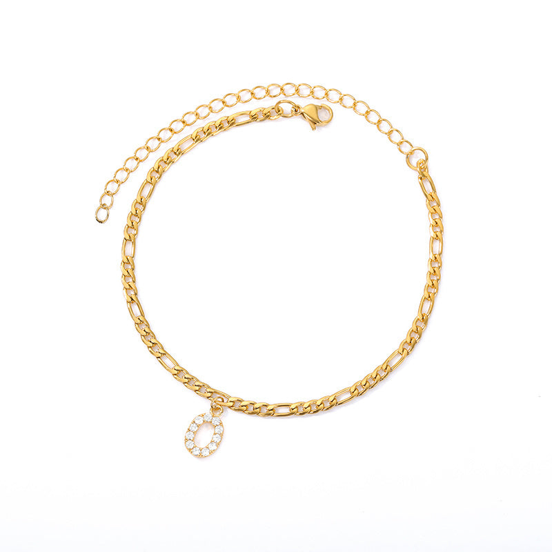 English Alphabet Stainless Steel Zircon All-match Anklet O