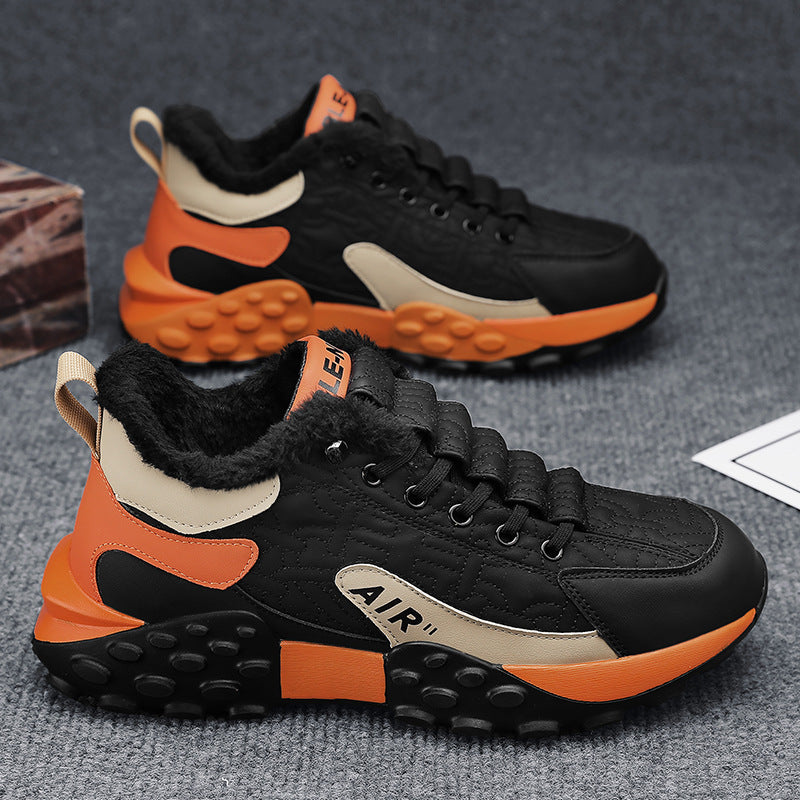 Winter Slip-on Casual Sports Men's Warm With Velvet Work Safety Shoes Black Orange