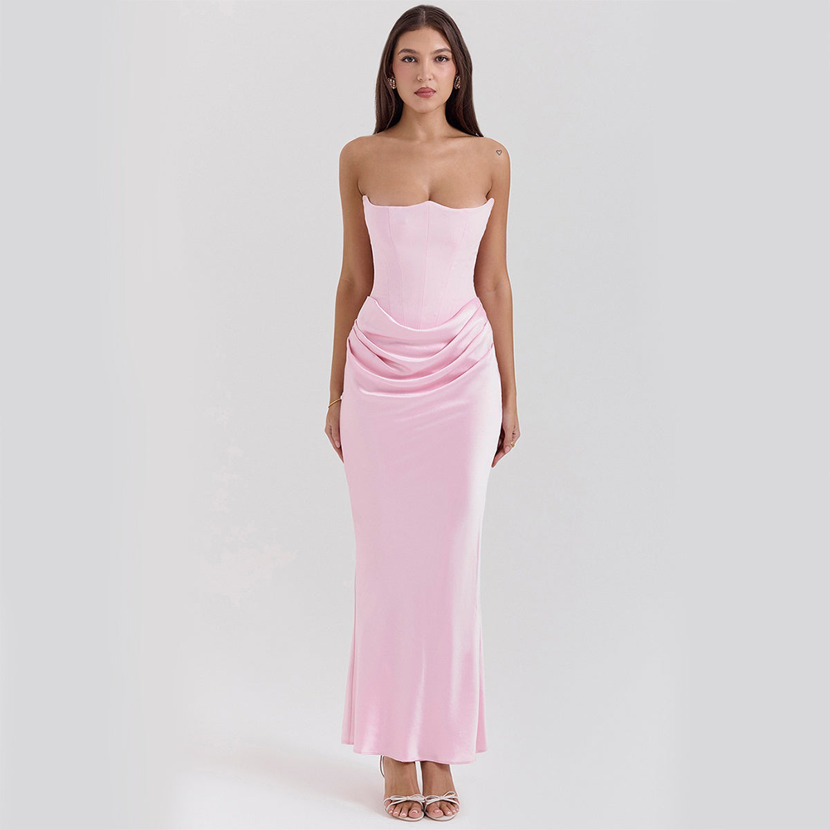 Slim Tube Top Long Dress Sexy Fashion Bandeau Backless Party Evening Dresses For Women Clothing Pink