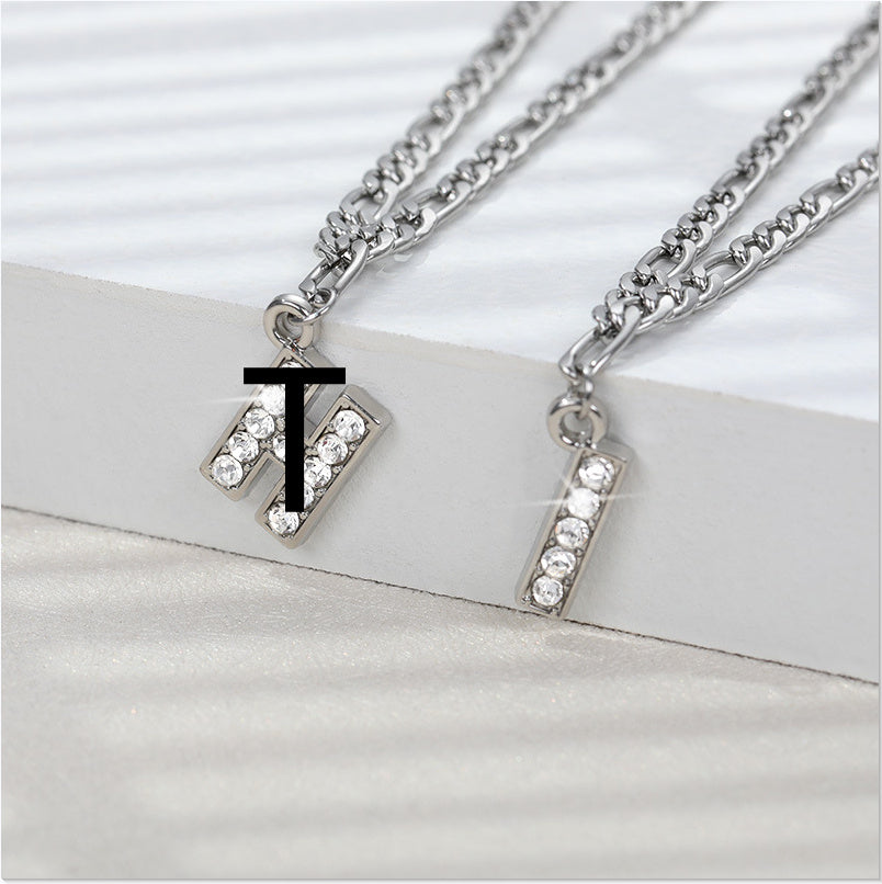 English Alphabet Stainless Steel Zircon All-match Anklet Silver T
