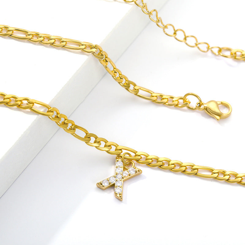 English Alphabet Stainless Steel Zircon All-match Anklet X