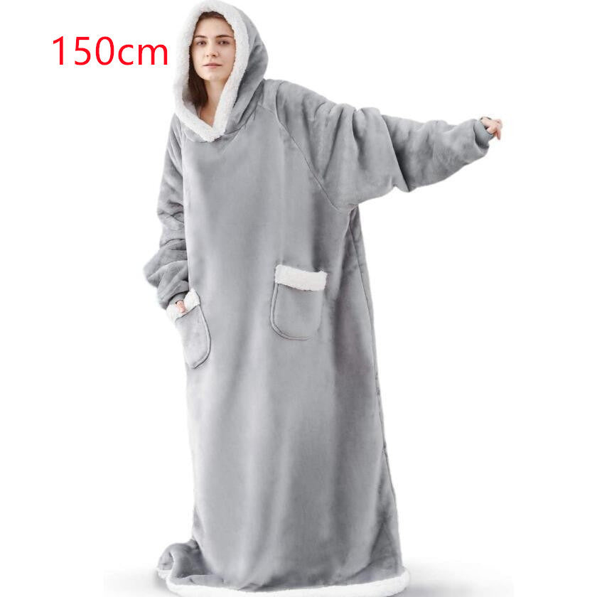 Winter TV Hoodie Blanket Winter Warm Home Clothes Women Men Oversized Pullover With Pockets 150cm grey One Size