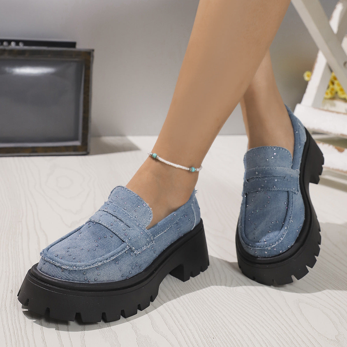 Low-top Casual Comfortable Slip-on Lofter Loafers Light Blue
