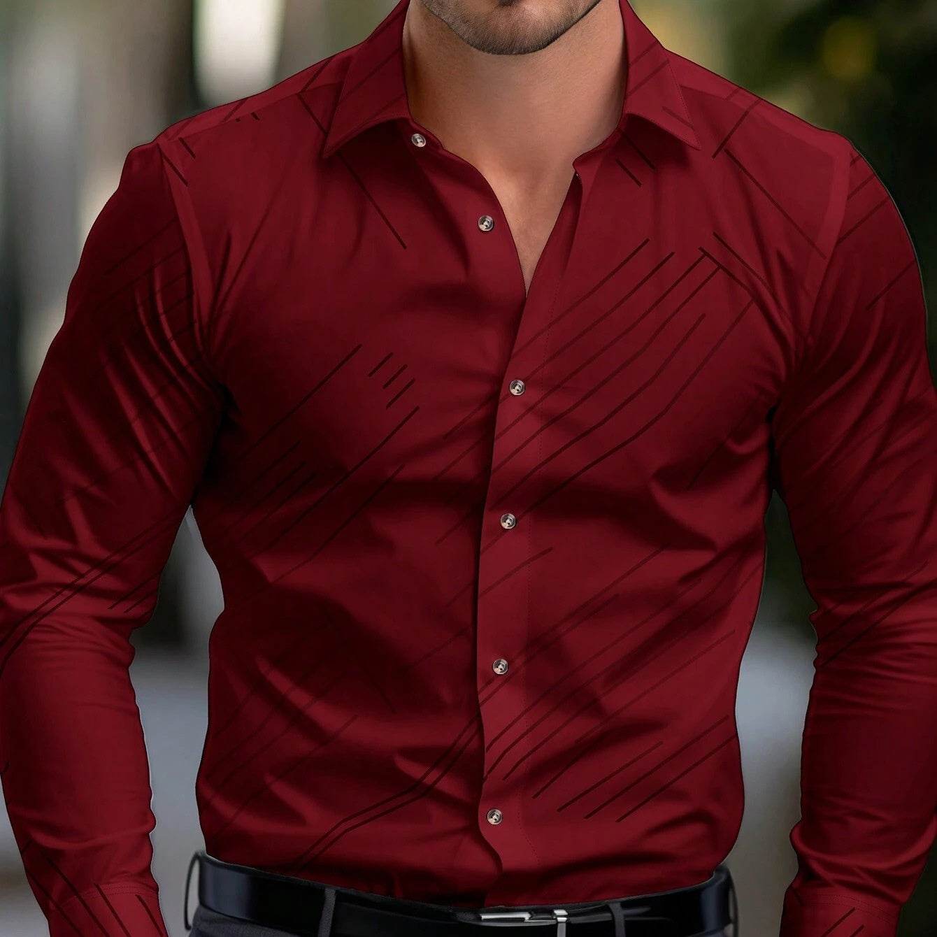 Business Men's Diagonal Striped Shirt Casual Plus Size GDUE07