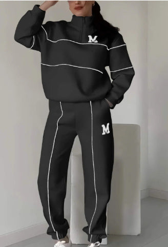 Womens 2 Piece Outfits Lounge Hoodless Pullover Sweatshirt Sweatsuit Sets Sweatshirt Baggy Fashion Sweatpants With Pockets Black