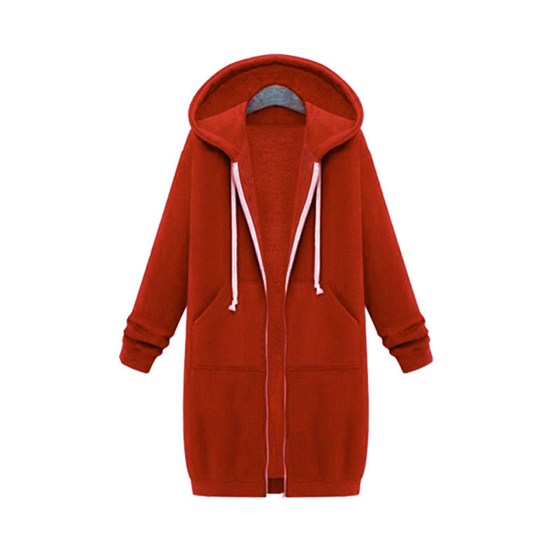 Hooded Long Sleeve Sweater Fleece Long Jacket Orange
