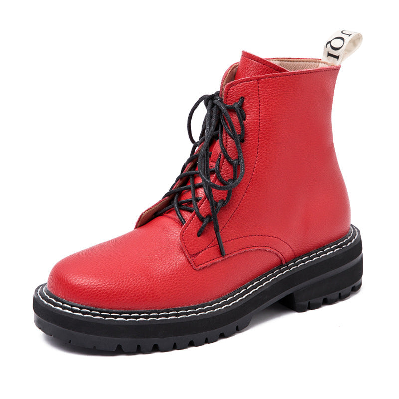 Women's boots with round toe straps Red