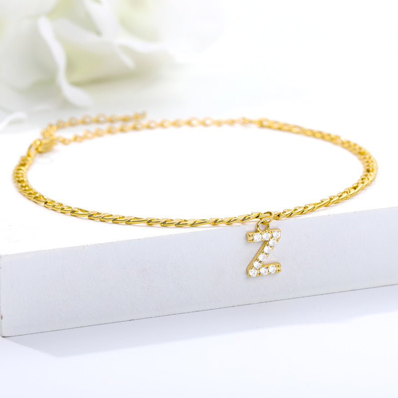 English Alphabet Stainless Steel Zircon All-match Anklet Z