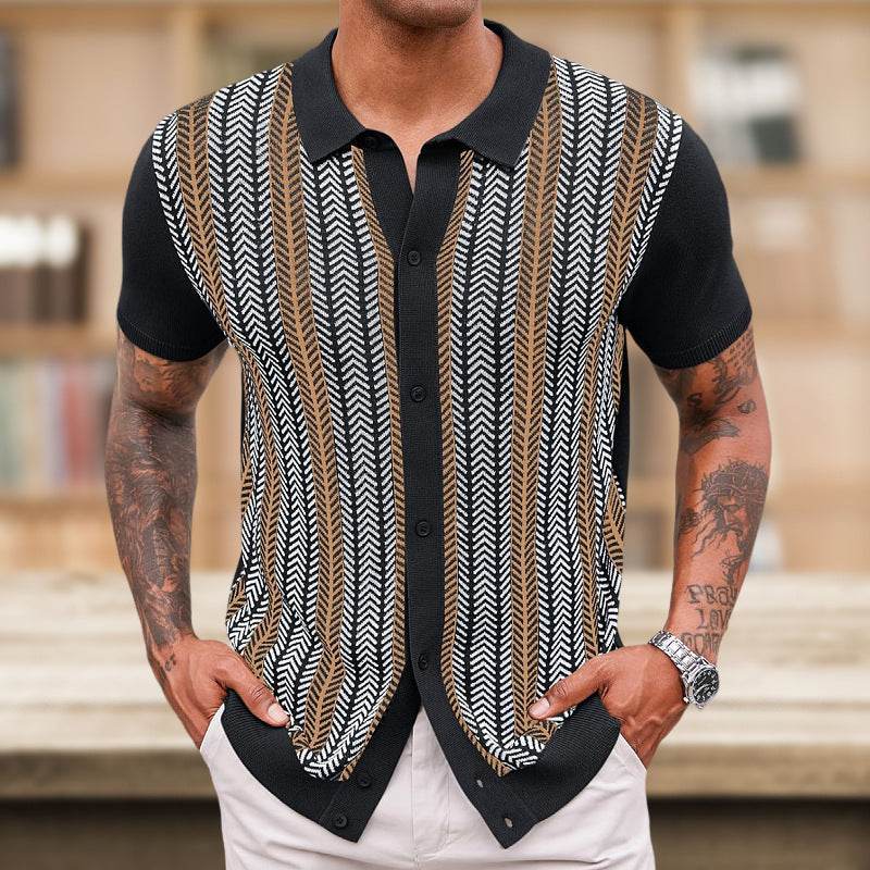 Men's Casual Striped Jacquard Sweater Black