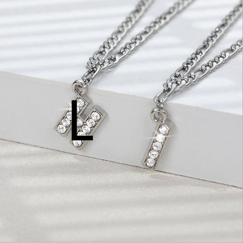 English Alphabet Stainless Steel Zircon All-match Anklet Silver L