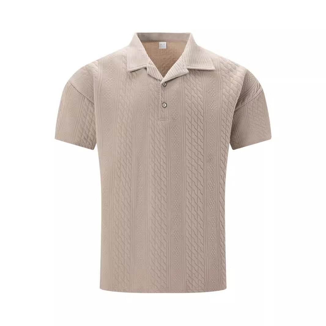 Simple Fashion Solid Color Polo Collar Men's Button Jacquard Short Sleeve