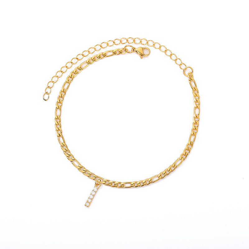 English Alphabet Stainless Steel Zircon All-match Anklet I