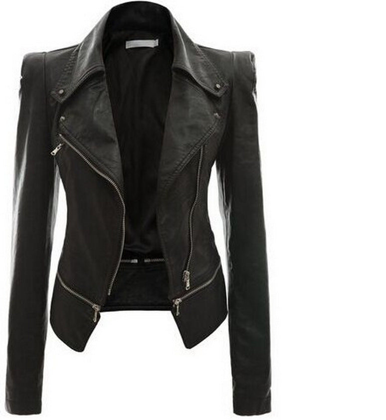 Motorcycle leather jacket jacket zipper two leather jacket black