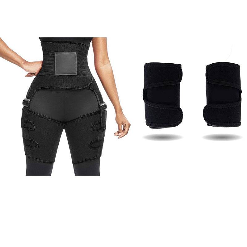 Sports Waist Belt Adjustable One-piece Girdle Leg Straps Black set