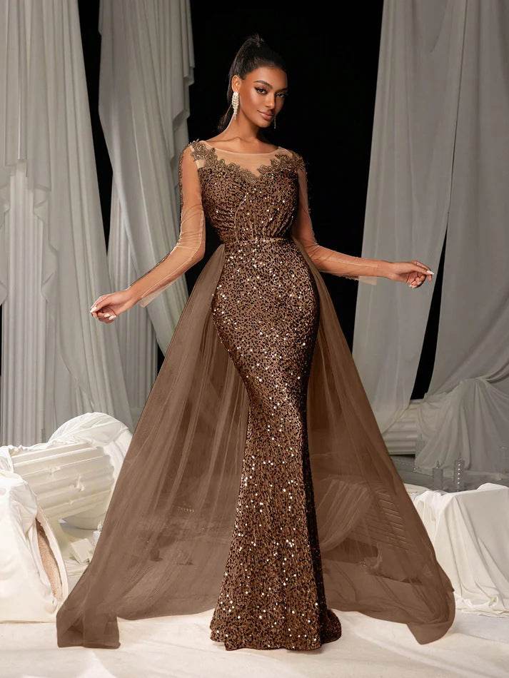 Women's Dance Lace Party Evening Dress Dark Brown