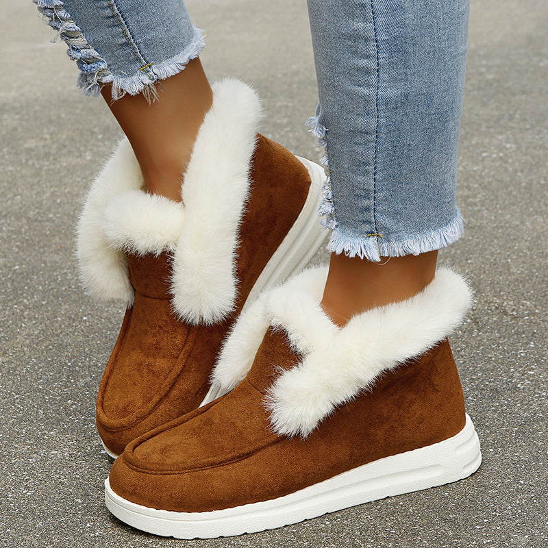 Snow Boots Warm Winter Shoes Plush Fur Ankle Boots Women Brown