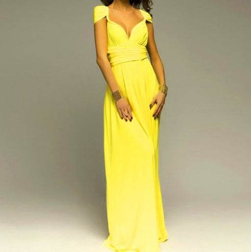 Women's Sexy Long Party Dress Club Floor-Length Summer Backless Bandage Maxi Dress Multiway Bridesmaids Boho Women Dress Vestidos Yellow