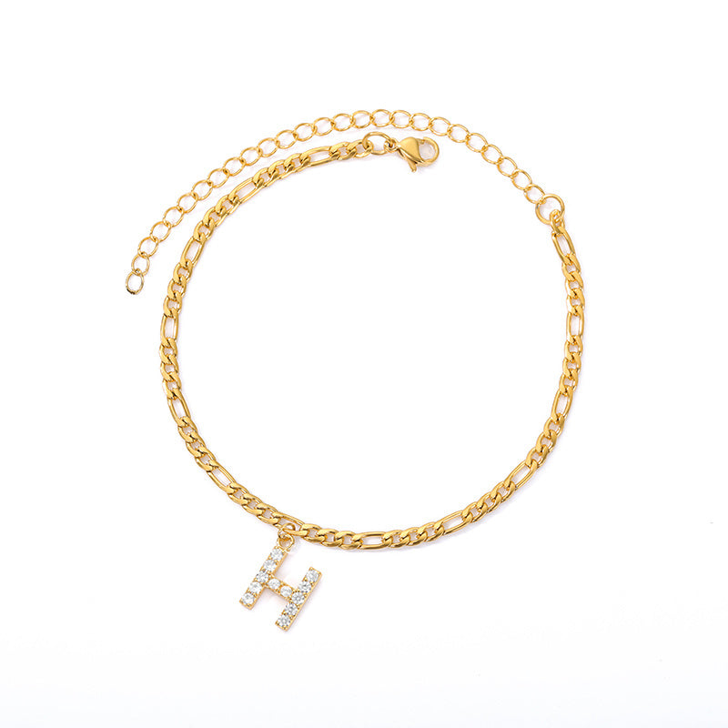 English Alphabet Stainless Steel Zircon All-match Anklet H
