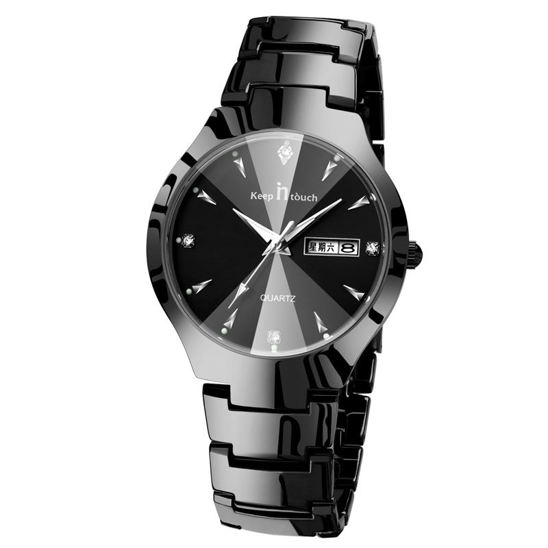 Luminous watch couple watch calendar quartz watch Black Male