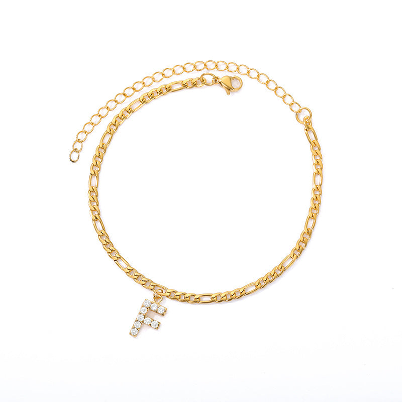English Alphabet Stainless Steel Zircon All-match Anklet F