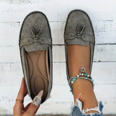 Women's Round Head Loafers Fashion Non-slip Soft Comfortable Flats Shoes Dark Grey 40