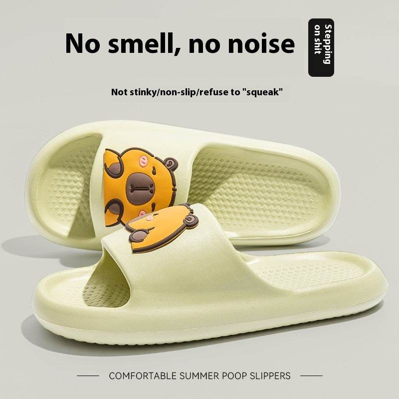 Cute Cartoon Dog Slippers Non-slip Floor Bathroom Slipper Summer Women's House Shoes Green Cartoon Bear