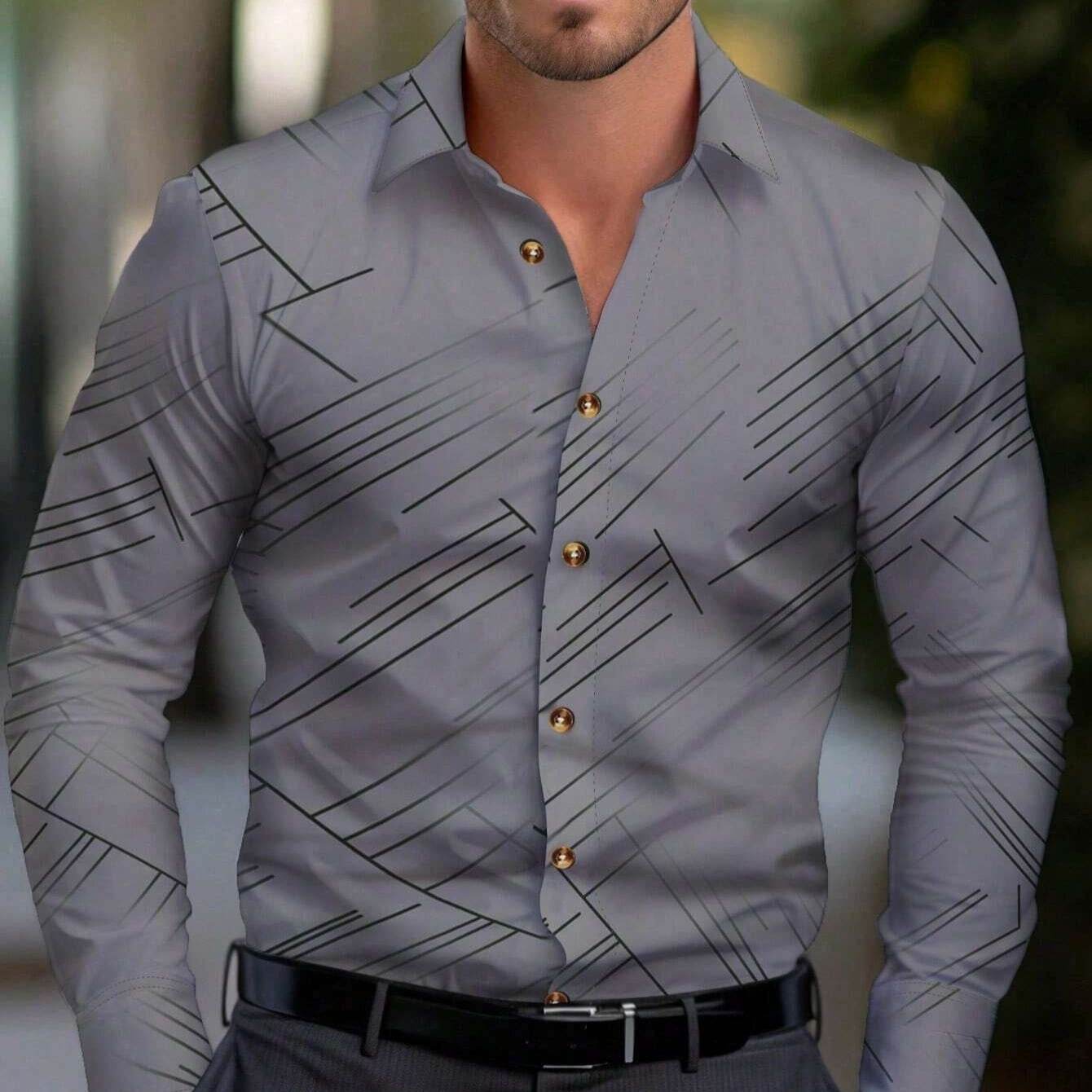 Business Men's Diagonal Striped Shirt Casual Plus Size GDUE08