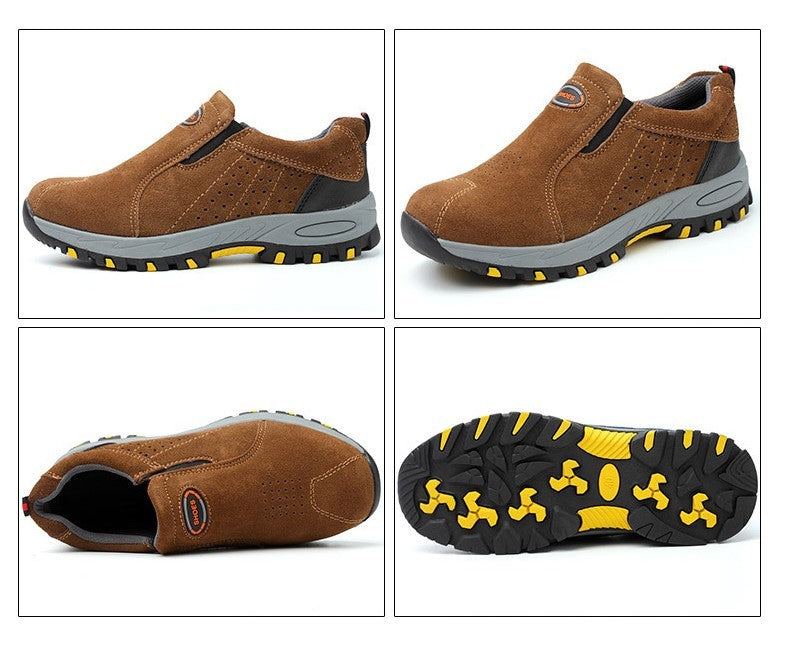 One-legged anti-smashing anti-piercing steel toe caps shoes Breathable and wear-resistant safety shoes anti-splashing hot welding shoes 119 Camel
