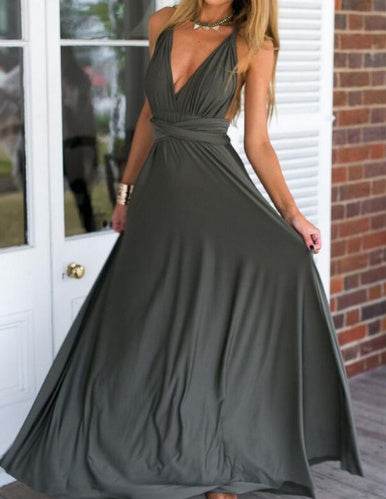 Women's Sexy Long Party Dress Club Floor-Length Summer Backless Bandage Maxi Dress Multiway Bridesmaids Boho Women Dress Vestidos Gray