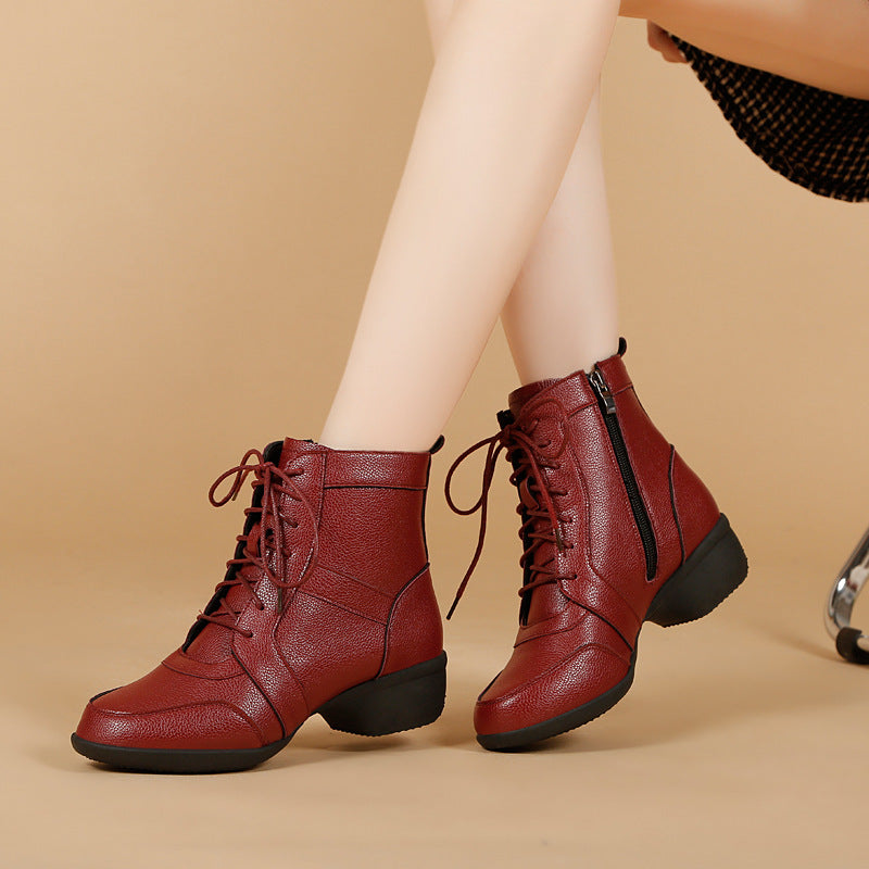 Modern Dance Shoe Women's Four Seasons Single Wine Red Single Style