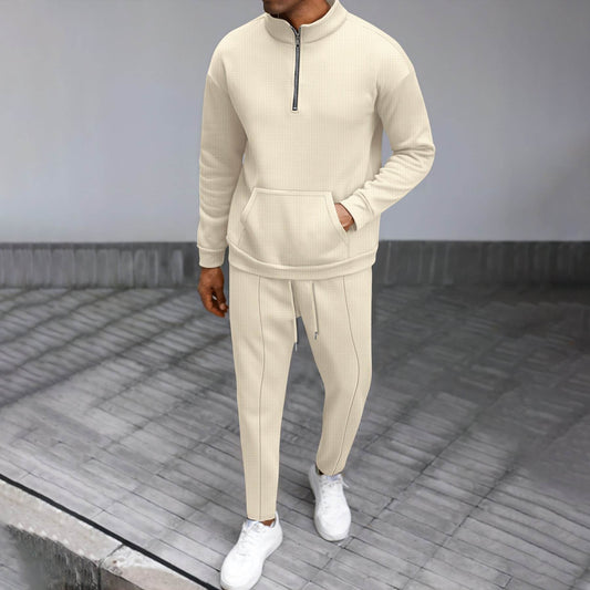 Turtleneck Half Zip Pocket Long Sleeve Sweater Trousers Casual Suit